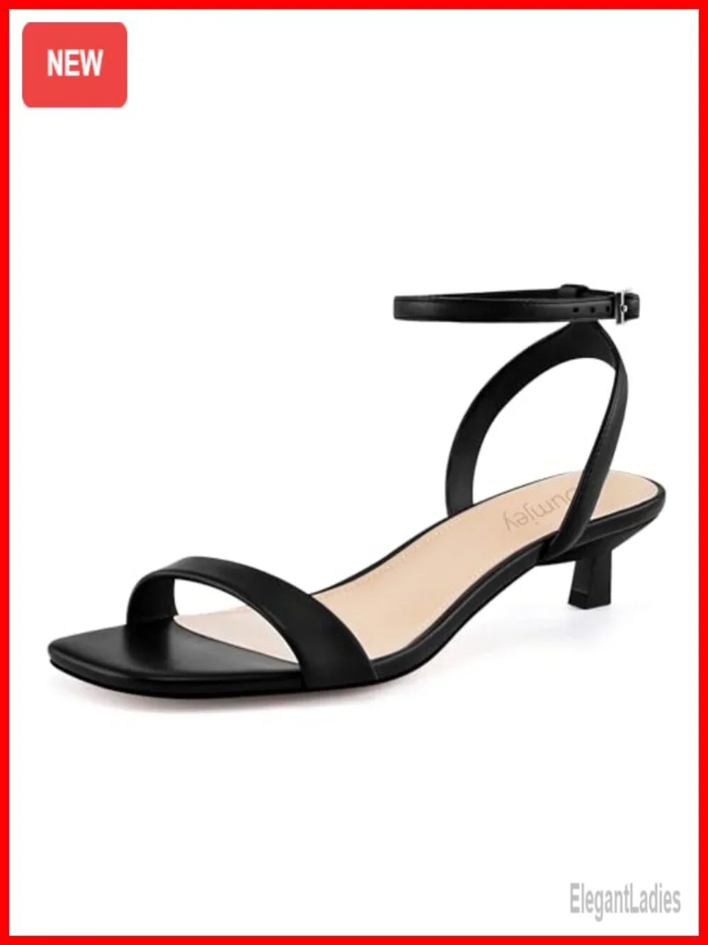 Kitten Heel Sandals Faux Leather Ankle Strap Open Toe Low Heel